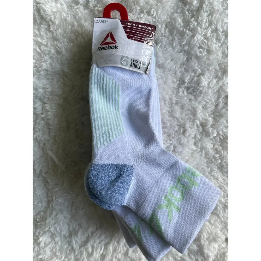 Reebok Target Cushion White Ankle Socks 6 Pairs Shoe Size 4-9 Comfort NEW Womens